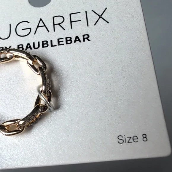 Sugarfix by Bauble Bar Gold Tone Chain Link Ring with Crystals Size 8 - Picture 4 of 5